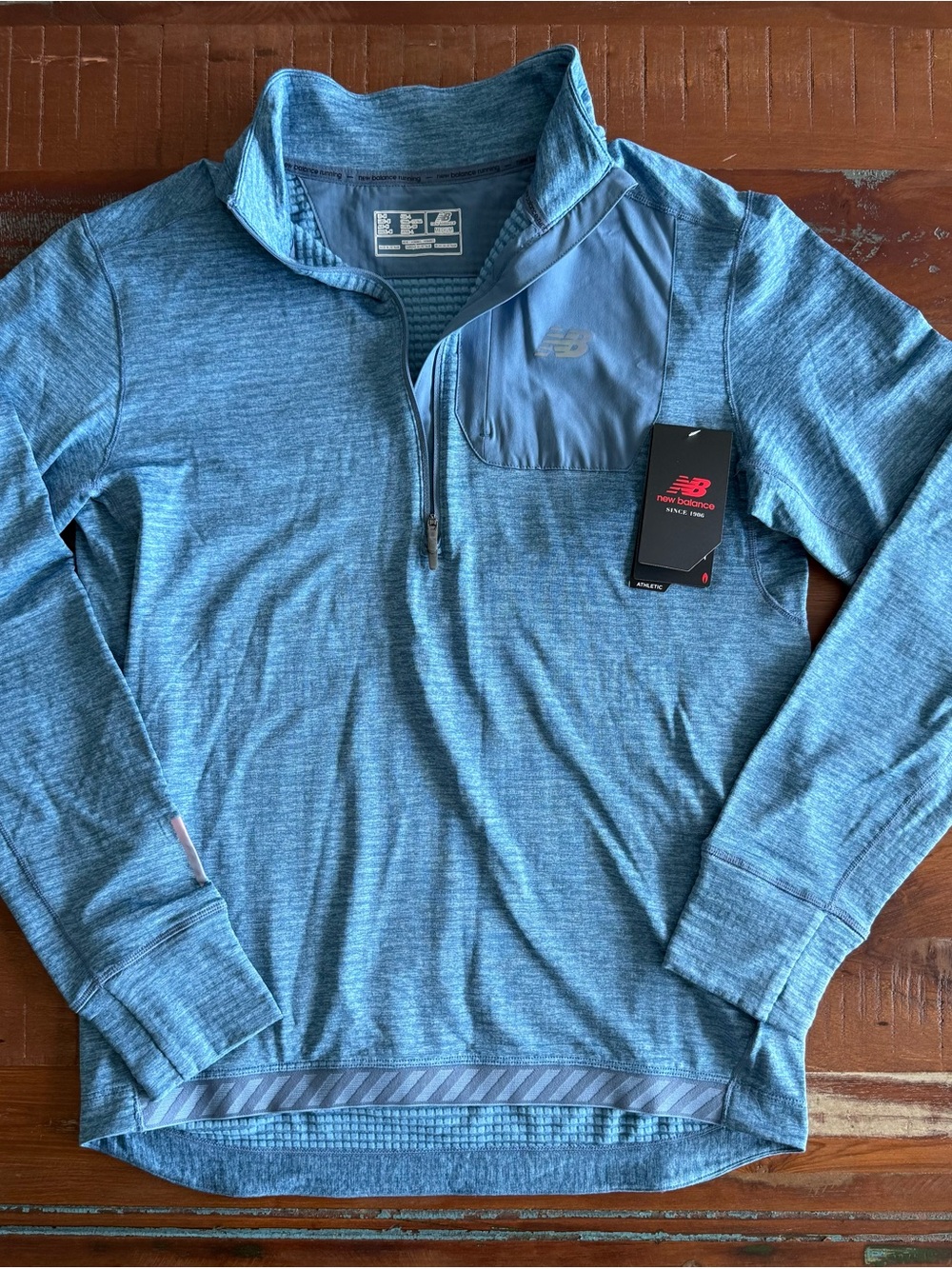 New Balance Men's Heathered Blue QTR Zip Performance Pullover! NWTS!   M